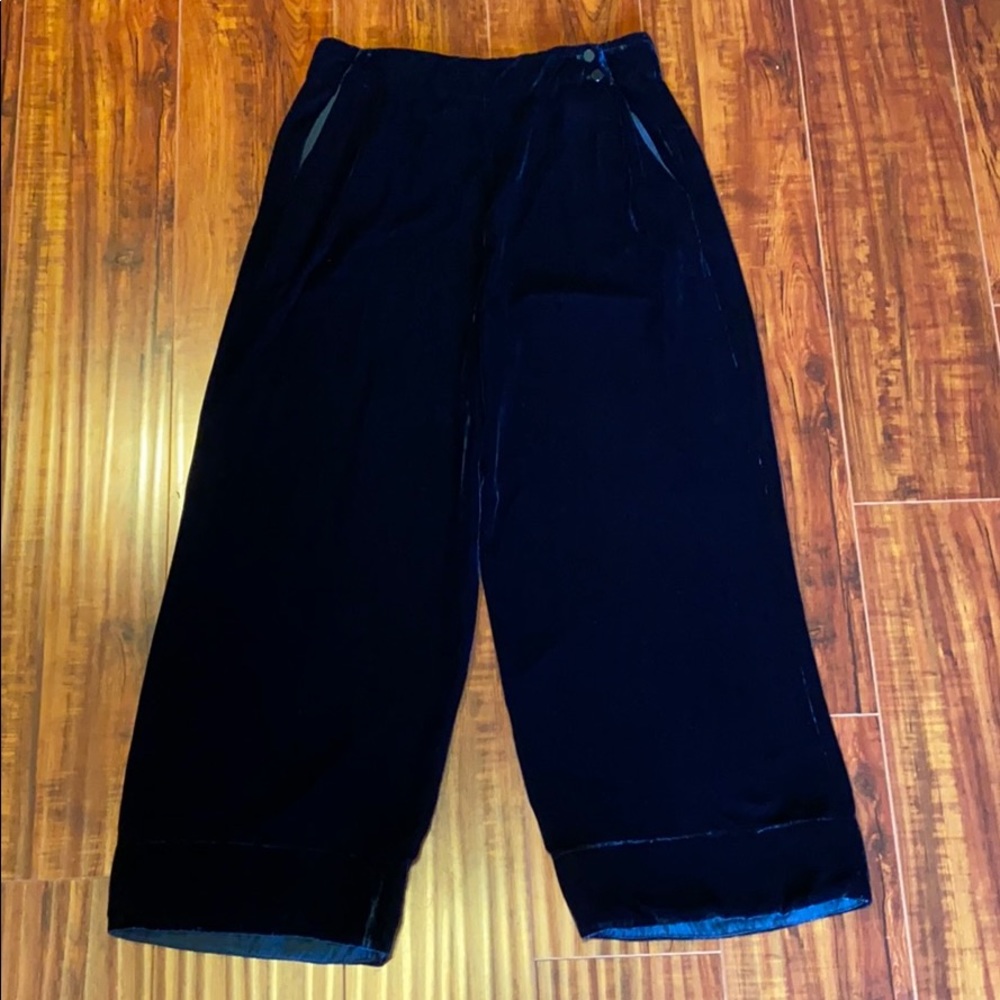 Amanda Bond Blue Silk Velvet Crop Wide Leg Pants New Size Medium